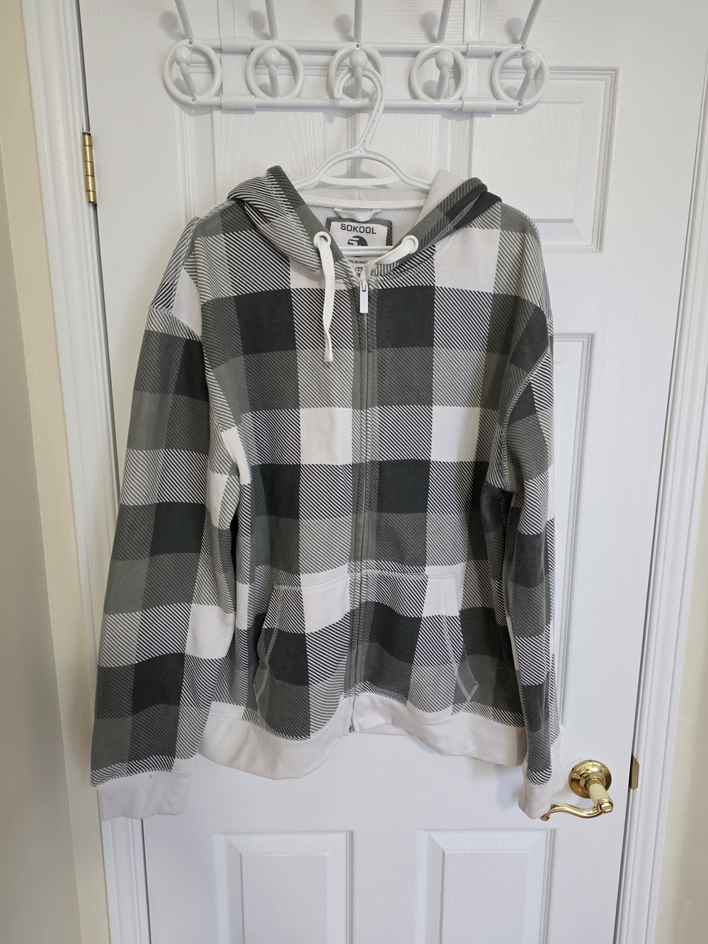 SOKO Grey & White Plaid Hooded Zip-Up Jacket
